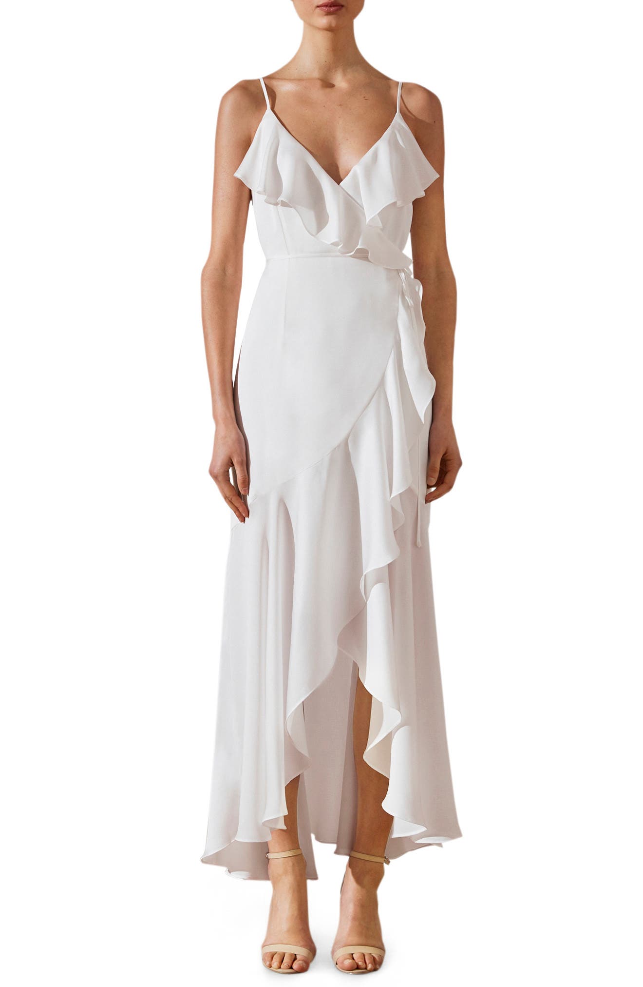 Shona Joy Luxe Ruffle Trim Wrap Gown In Ivory | ModeSens